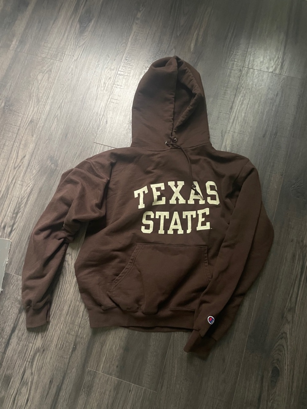 Champion Brown Hoodie with White TEXAS STATE Lettering